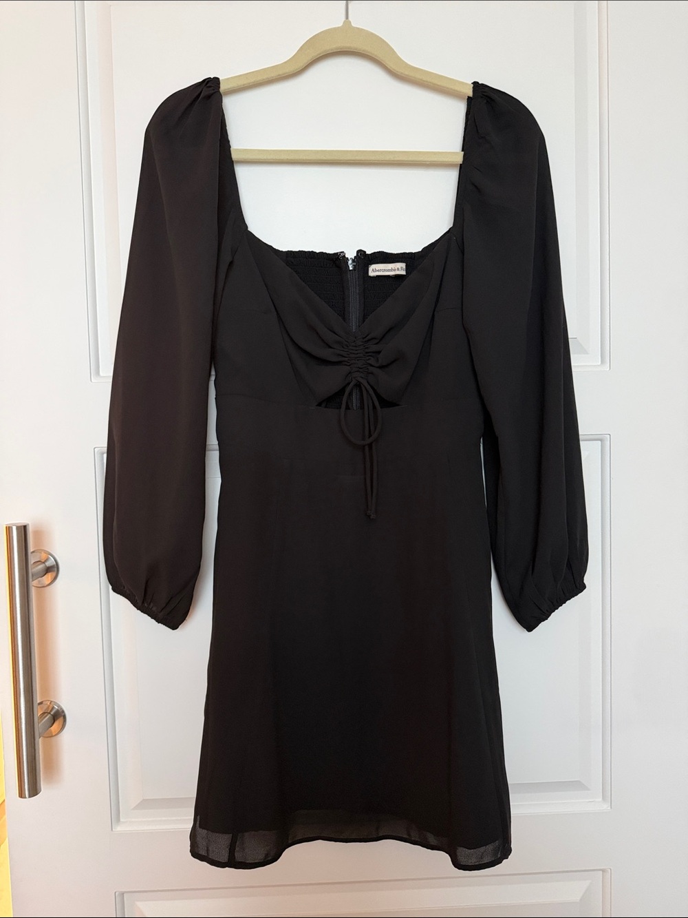 Abercrombie & Fitch Black Long-Sleeve Mini Dress with Front Tie